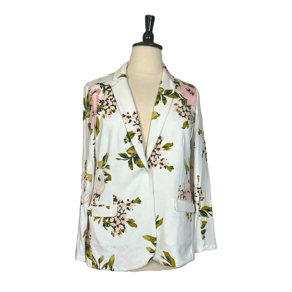 Philosophy Knit Blazer Notch Lapel One Button Cream Pink Floral Women’s Size XL - Picture 1 of 11